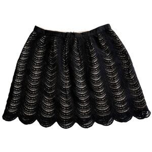 Club Monaco Mini Skirt Women 4 Crochet Lace Black Nude Scalloped dark academia
